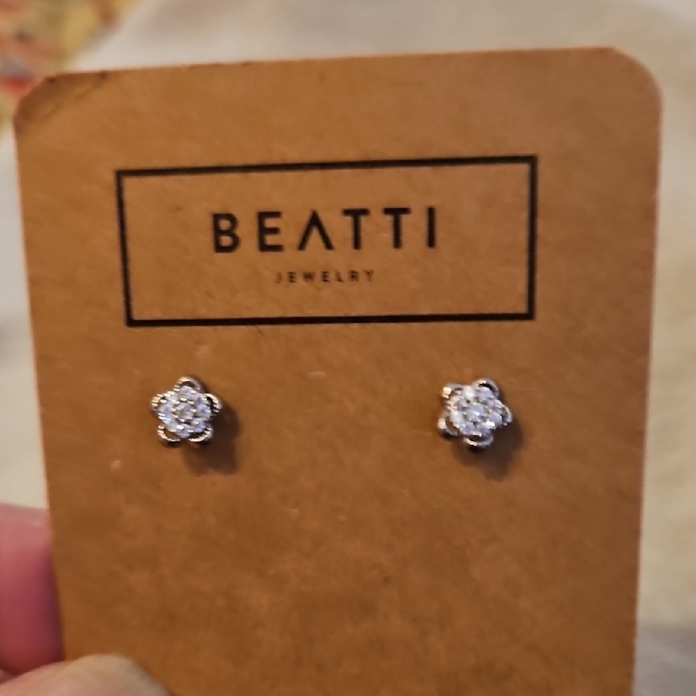 Silver Tone Rhinestone Flower Stud Earrings